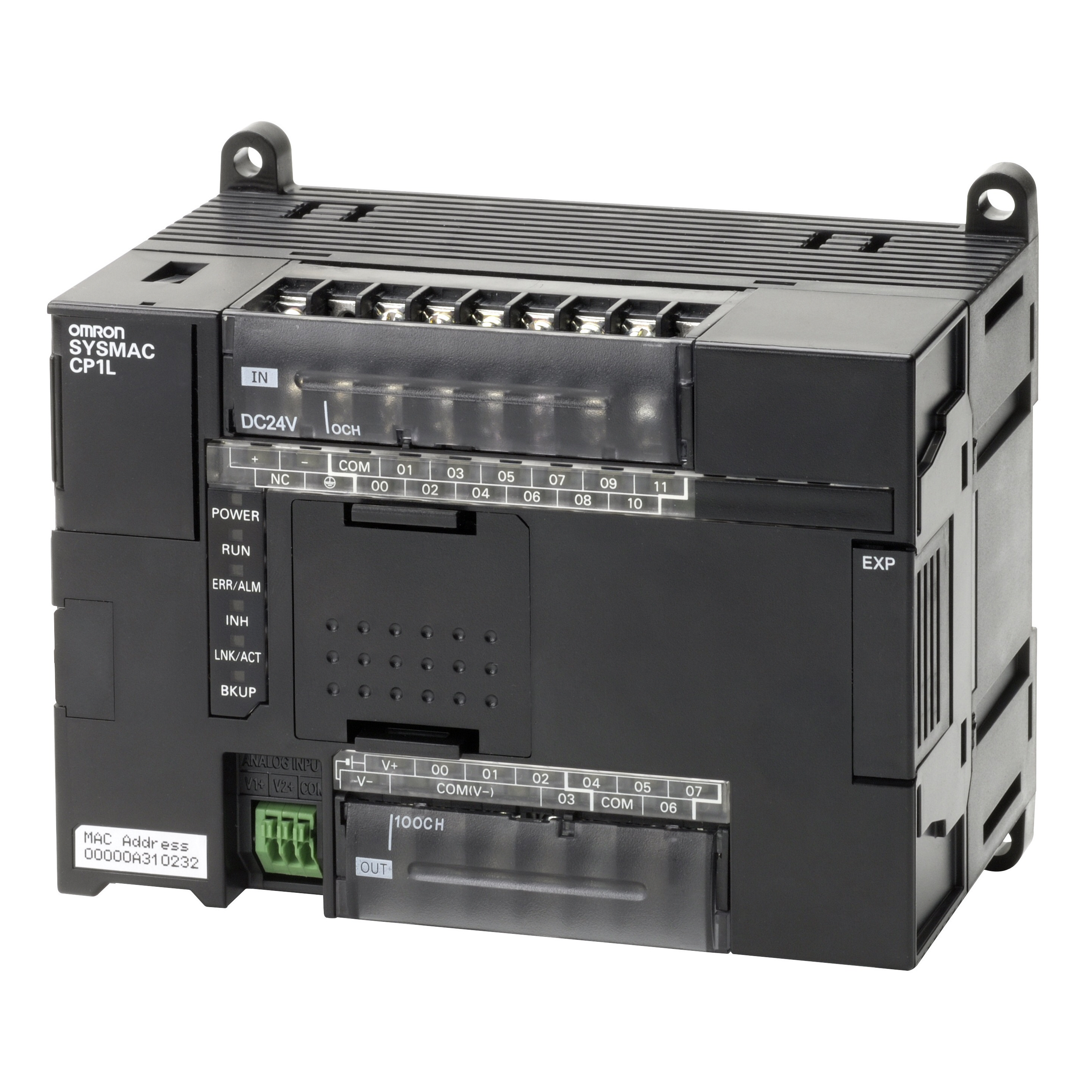 PLC, 24 VDC supply, 12 x 24 VDC inputs, 8 x relay outputs 2 A, 2 x analog inputs, 5K