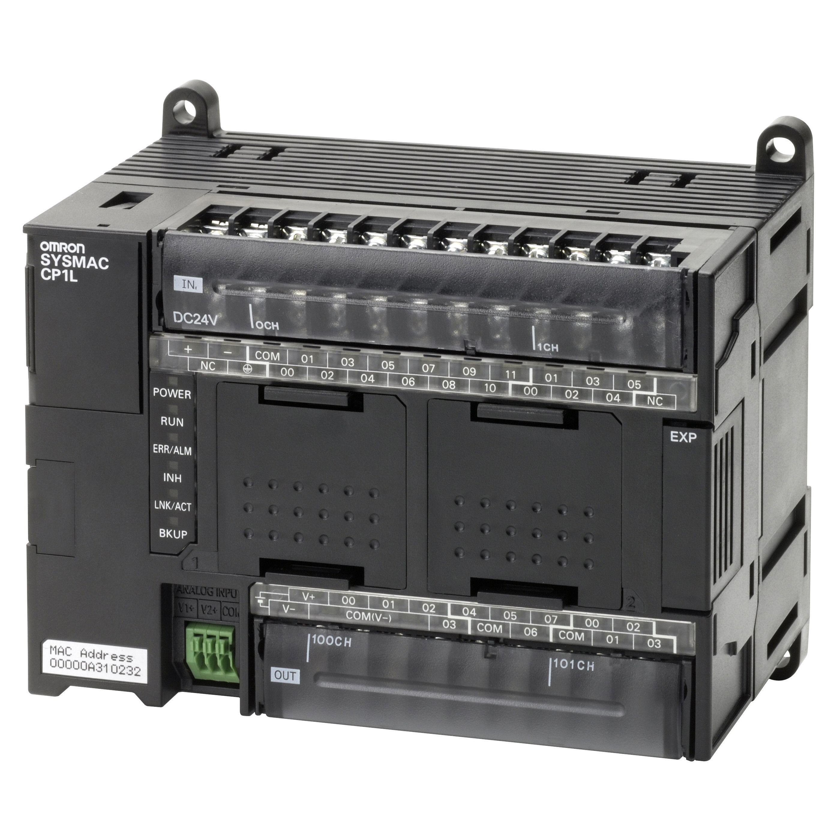 PLC, 24 VDC supply, 18 x 24 VDC inputs, 12 x relay outputs 2 A, 2 x analog inputs, 10