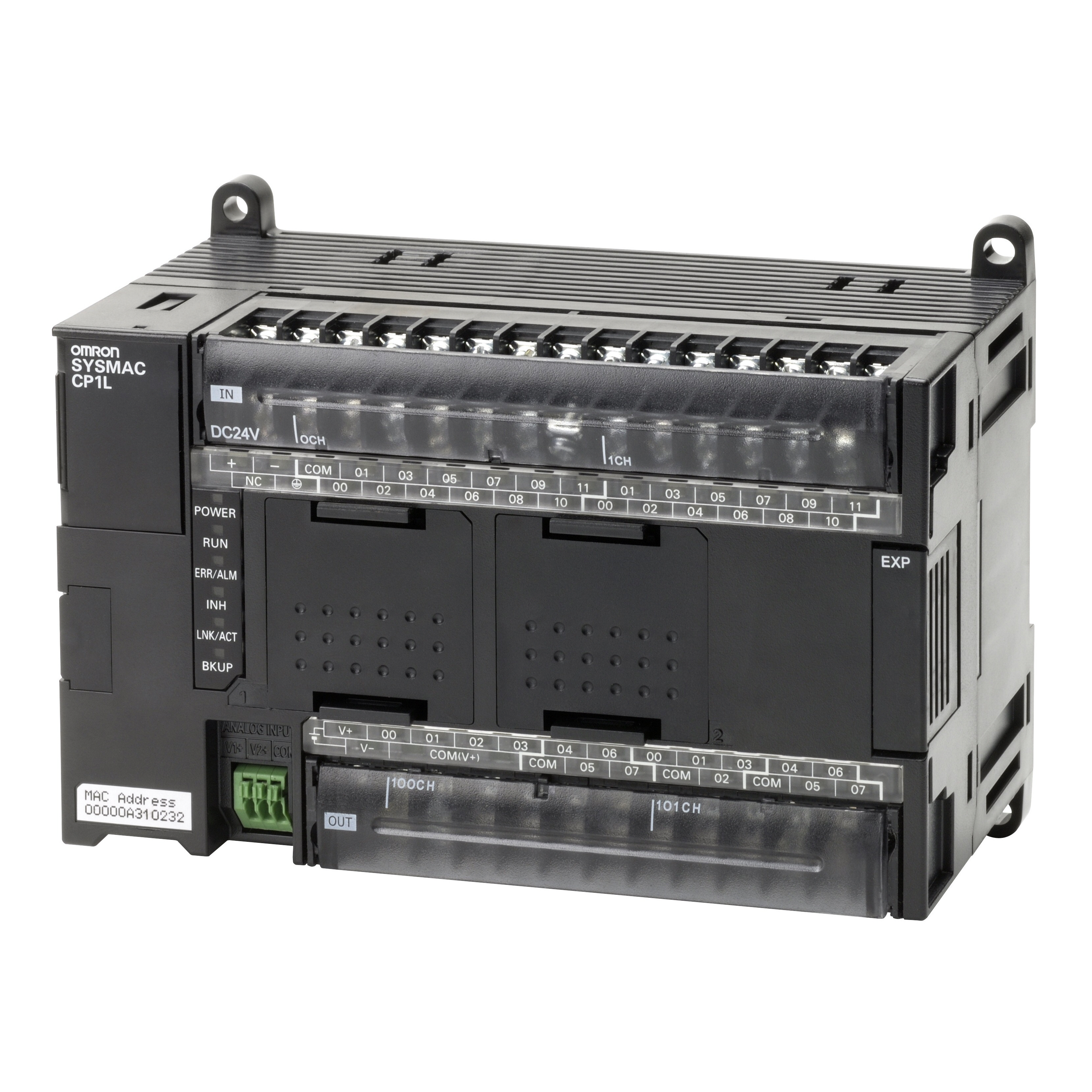 PLC, 24 VDC supply, 24 x 24 VDC inputs, 16 x relay outputs 2 A, 2 x analog inputs, 10