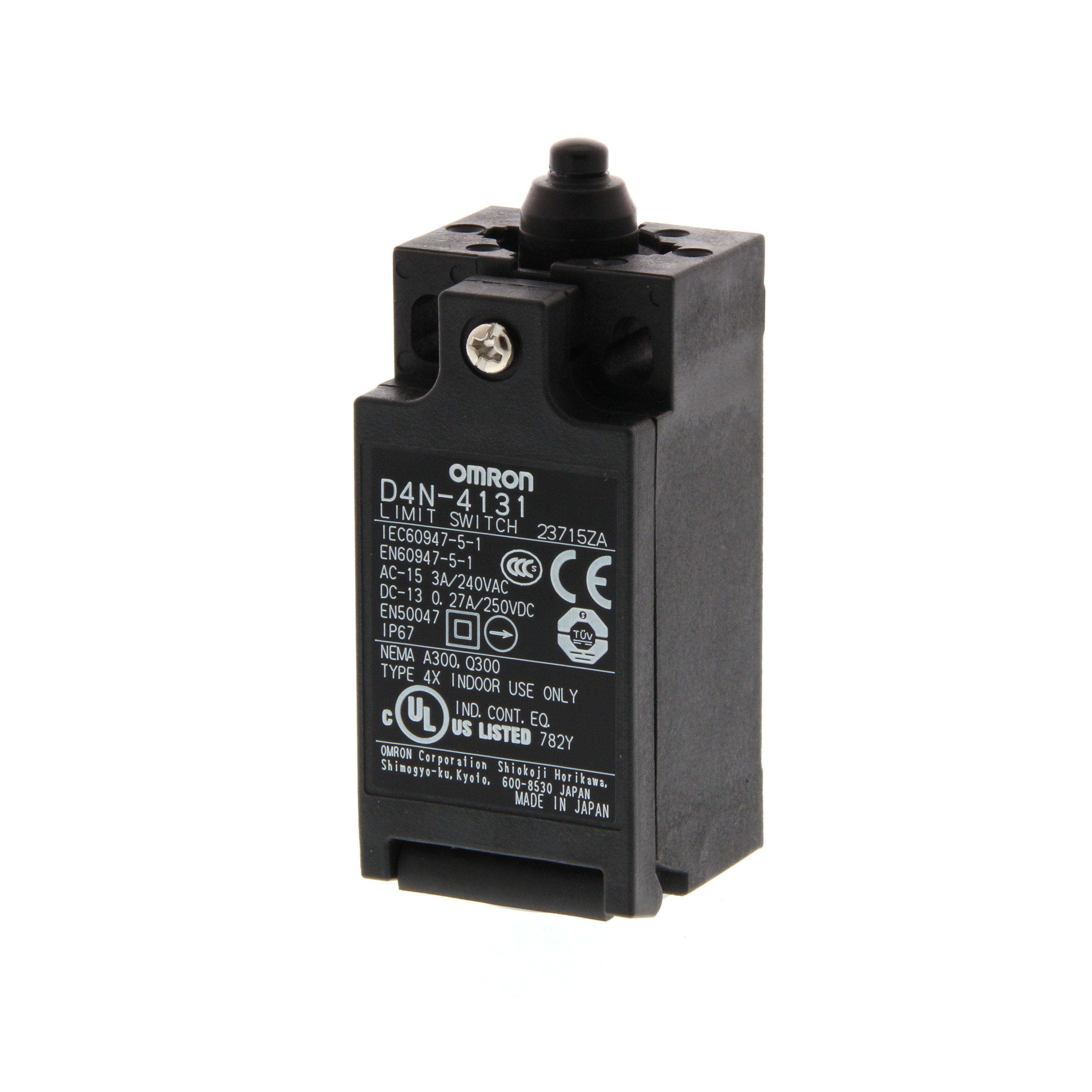 Safety Limit switch, D4N, M20 (1 conduit), 1NC/1NO (snap-action), top plunger