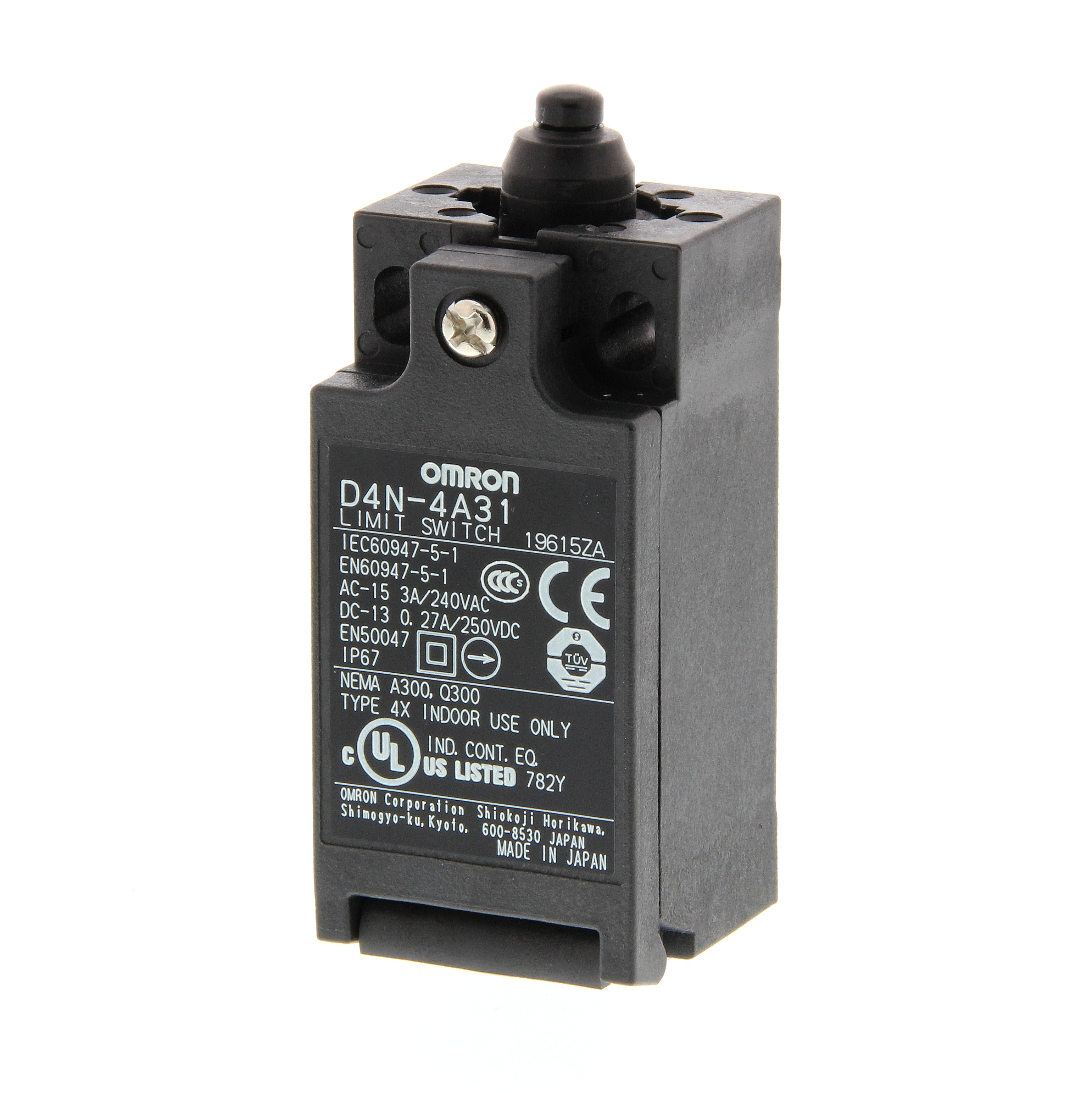 Safety Limit switch, D4N, M20 (1 conduit), 1NC/1NO (slow-action), top plunger