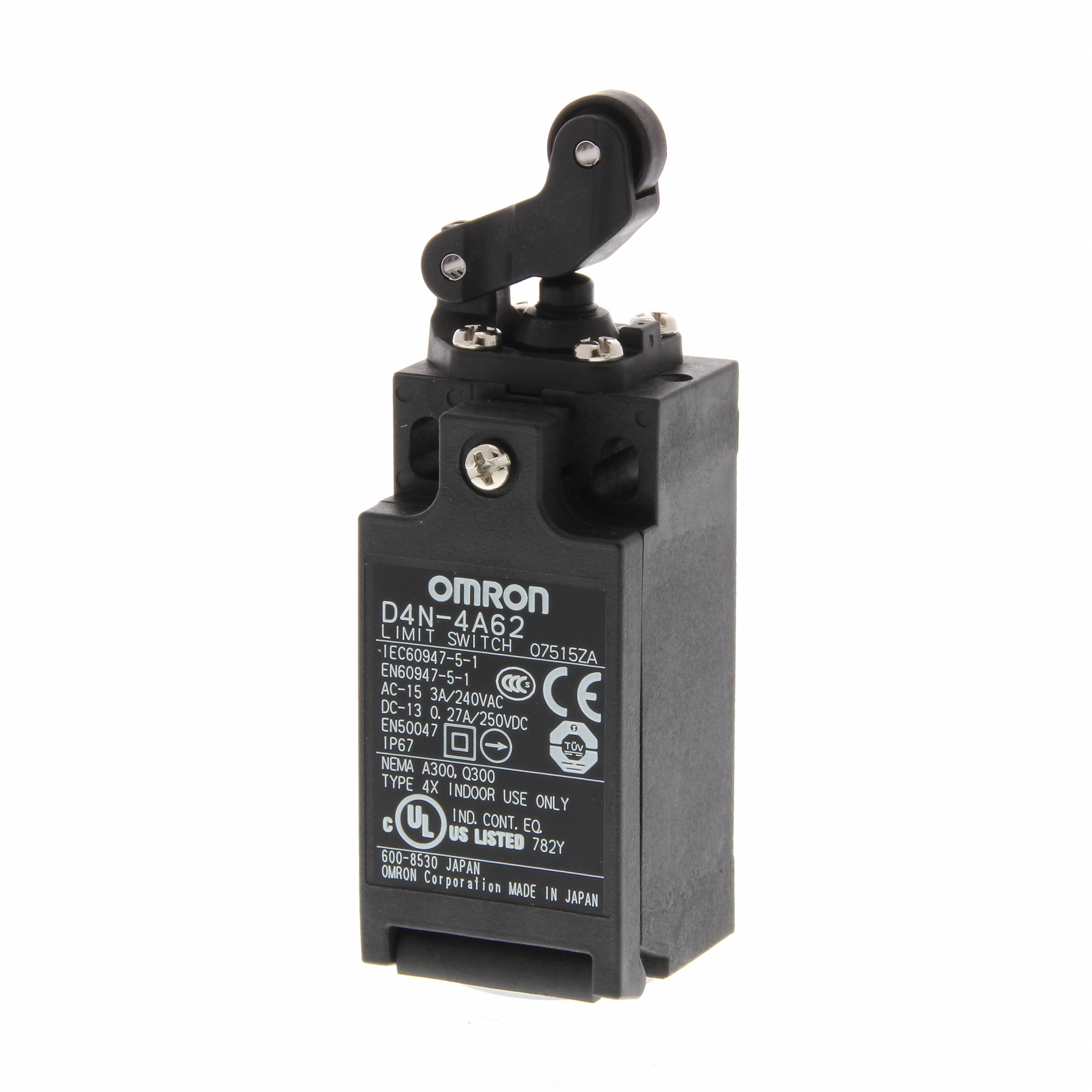 Safety Limit switch, D4N, M20 (1 conduit), 1NC/1NO (slow-action), one-way roller arm lever (horizont