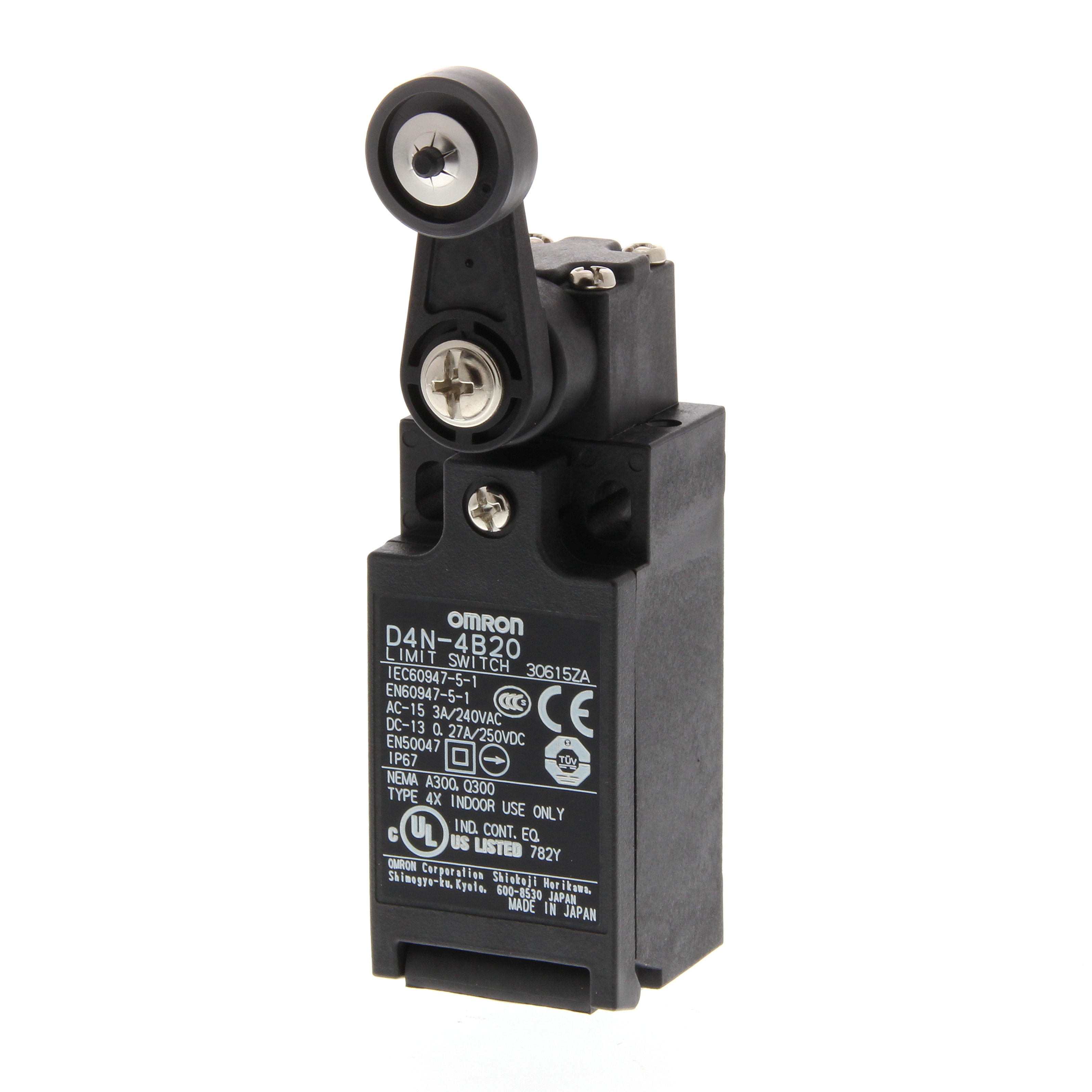 Safety Limit switch, D4N, M20 (1 conduit), 2NC (slow-action), roller lever (resin lever, resin rolle