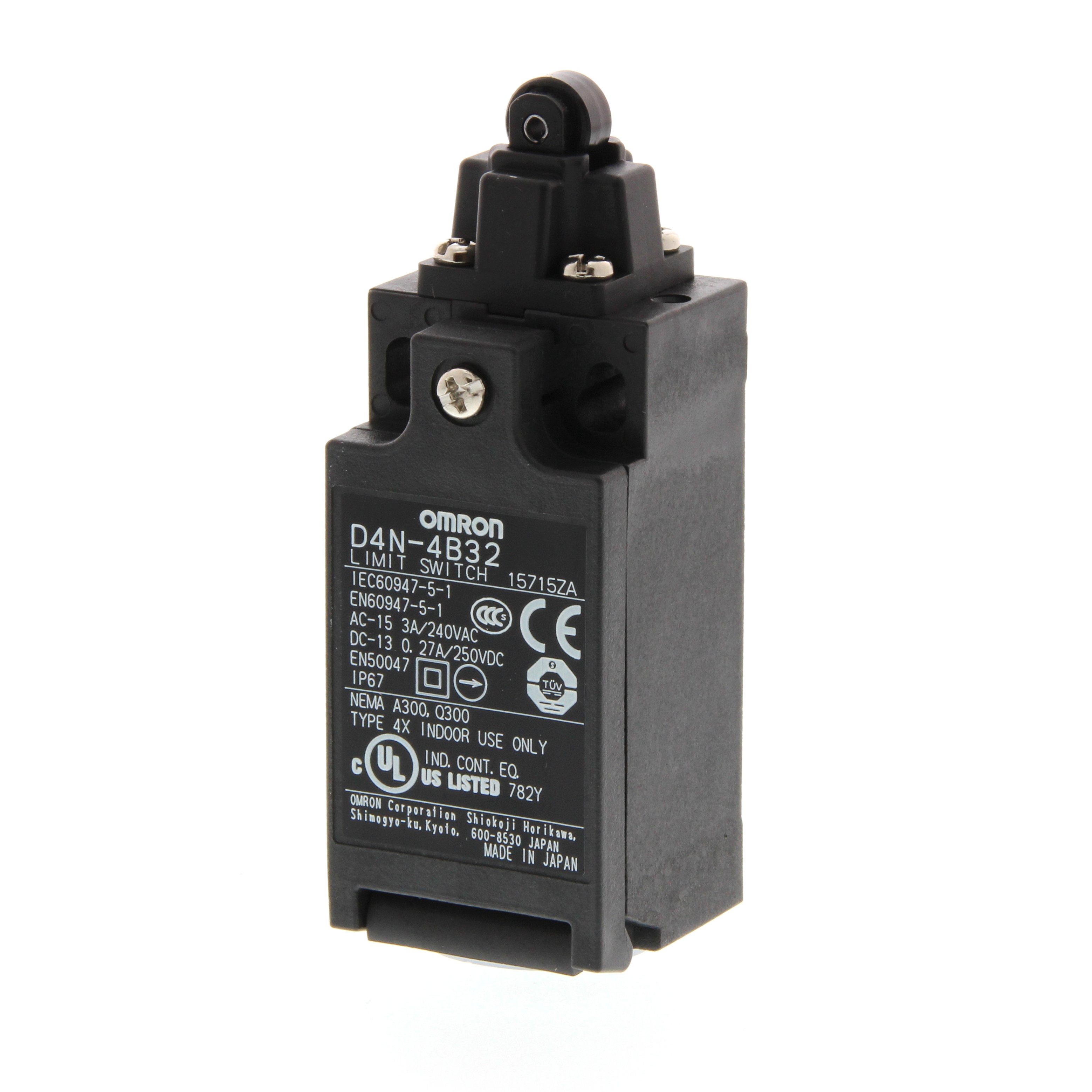 Safety Limit switch, D4N, M20 (1 conduit), 2NC (slow-action), top roller plunger