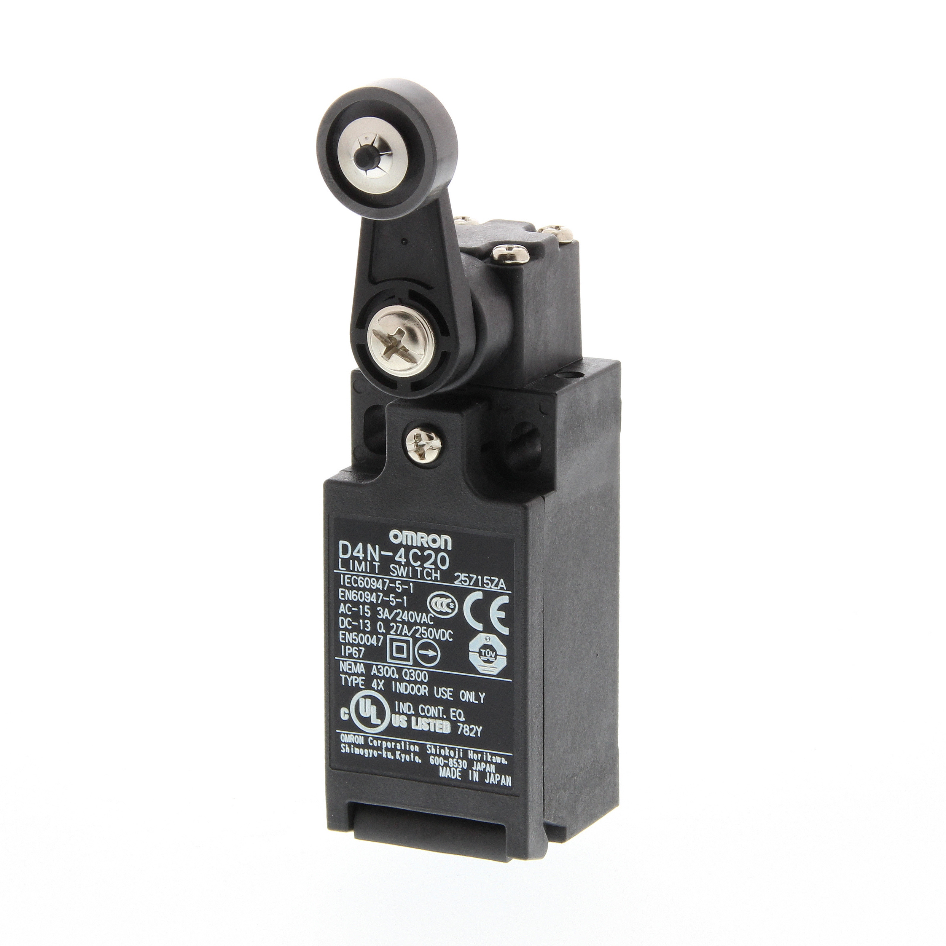 Safety Limit switch, D4N, M20 (1 conduit), 2NC/1NO (MBB contact/slow-action), roller lever (resin le