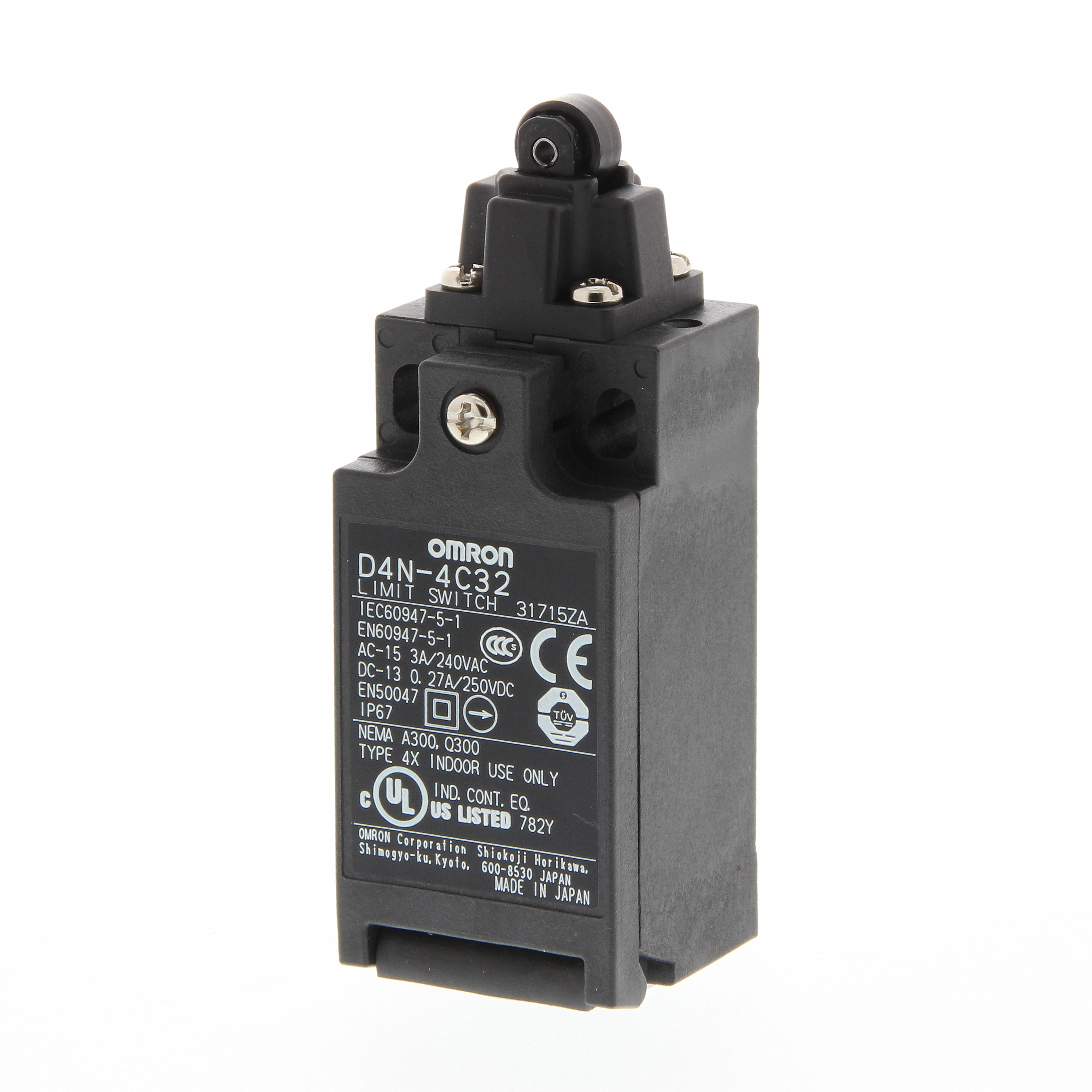 Safety Limit switch, D4N, M20 (1 conduit), 2NC/1NO (slow-action), top roller plunger