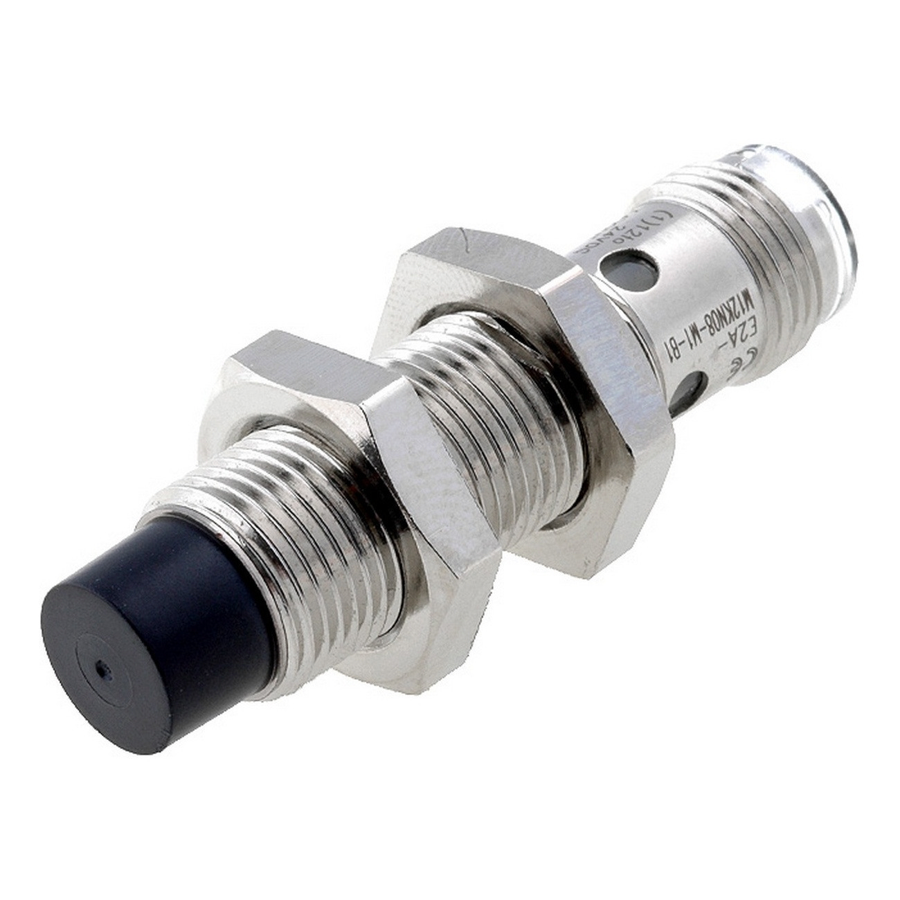 Proximity sensor, inductive, brass-nickel, short body, M12, non-shielded, 8mm, DC, 3-wire, NPN-NO,