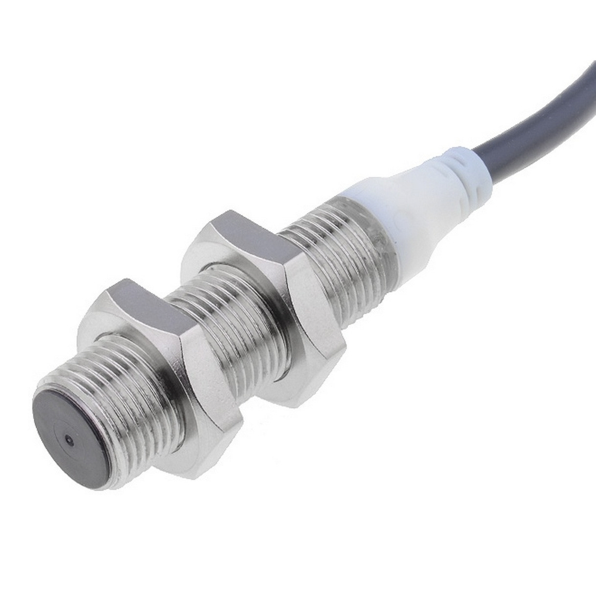 Proximity sensor, inductive, brass-nickel, short body, M12, shielded, 4mm, DC, 3-wire, PNP-NO, 2m pr