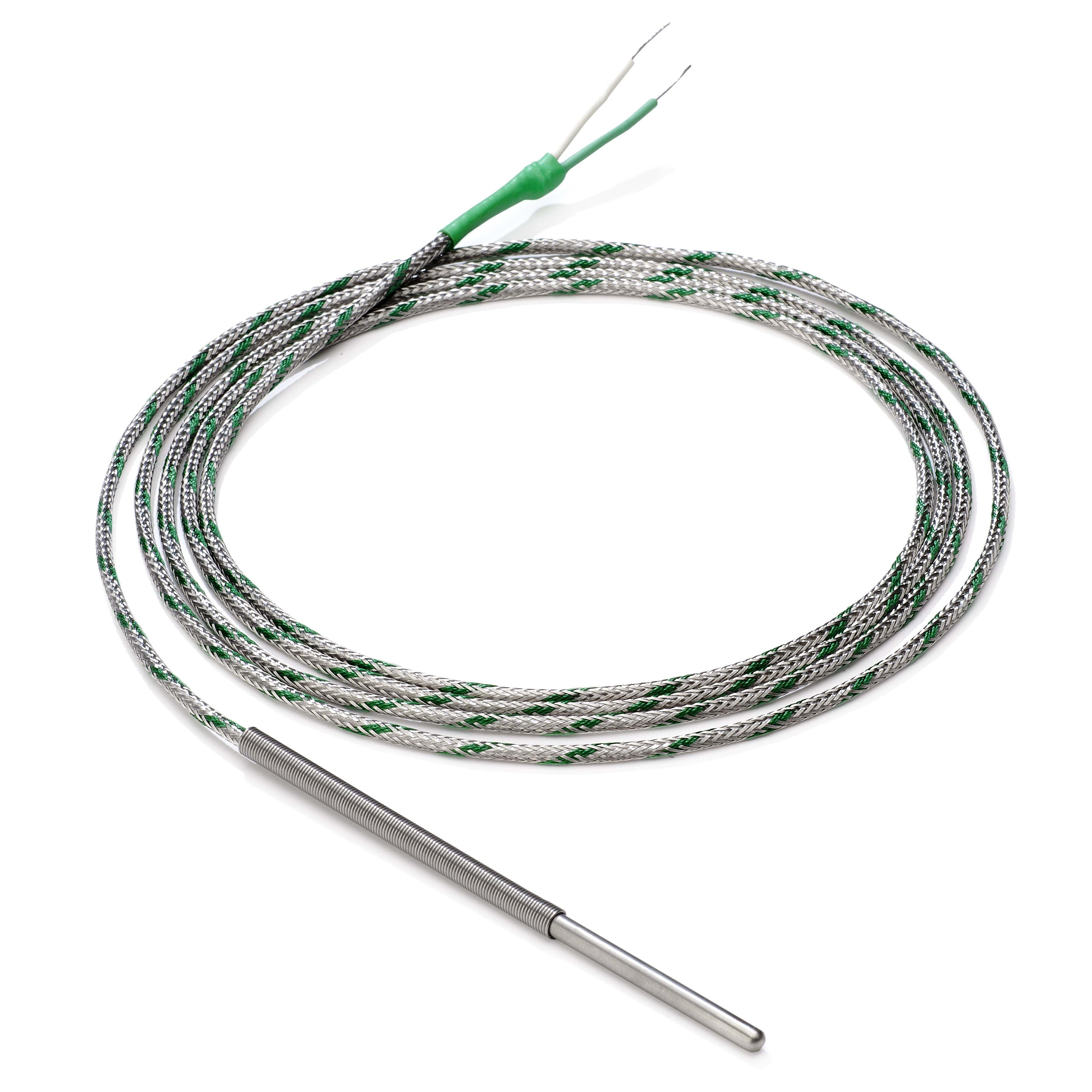 Temperature sensor, Lite, smooth tube, Thermocouple, J, dia. 6, 100 mm, 304SS, pre-wired with cable