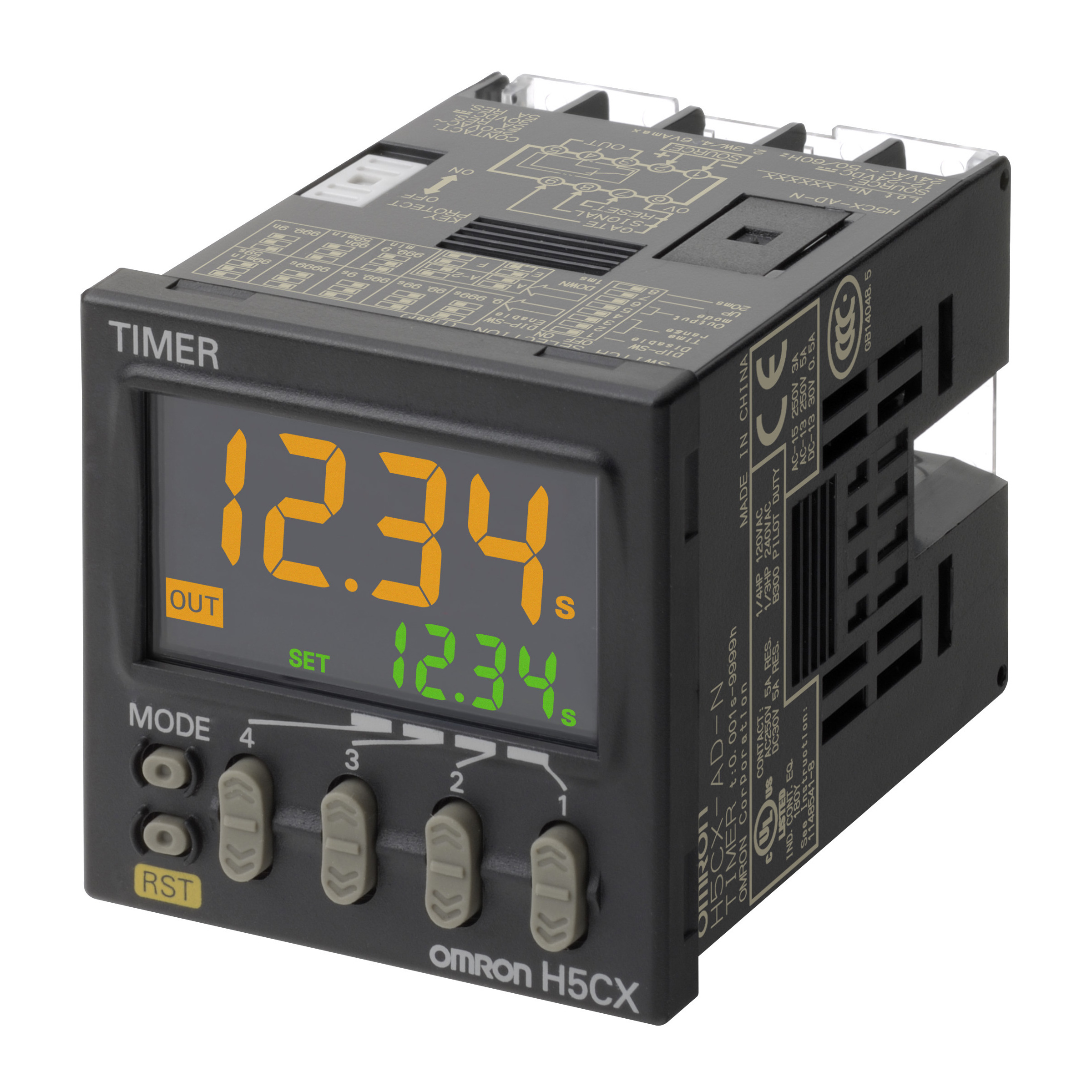 Timer, DIN 48x48 mm, IP66, 4 preset & 4 actual time digits, multi range 0.01 s to 9999 h (10 ranges)