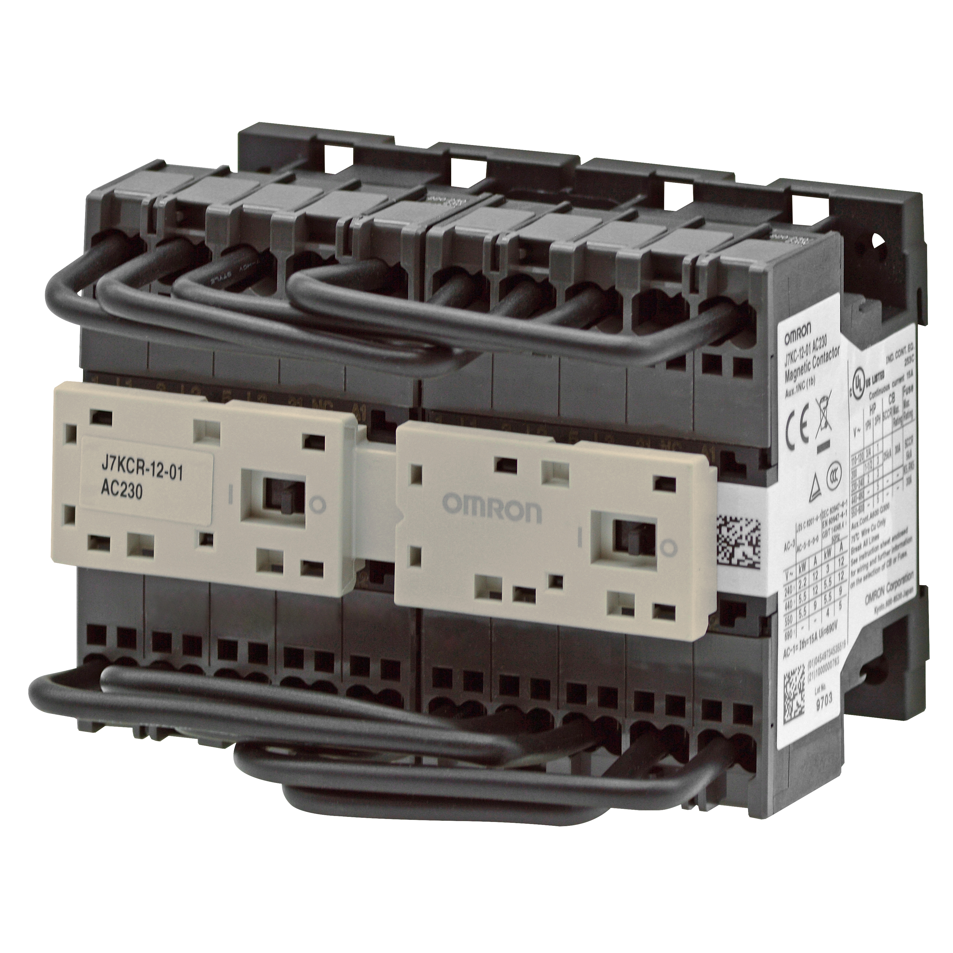 Reversing Motor Contactor, 3 x 2 Poles, Push-In Plus Terminals, up to 5.5 kW, 24 VAC,  Contacts: NO