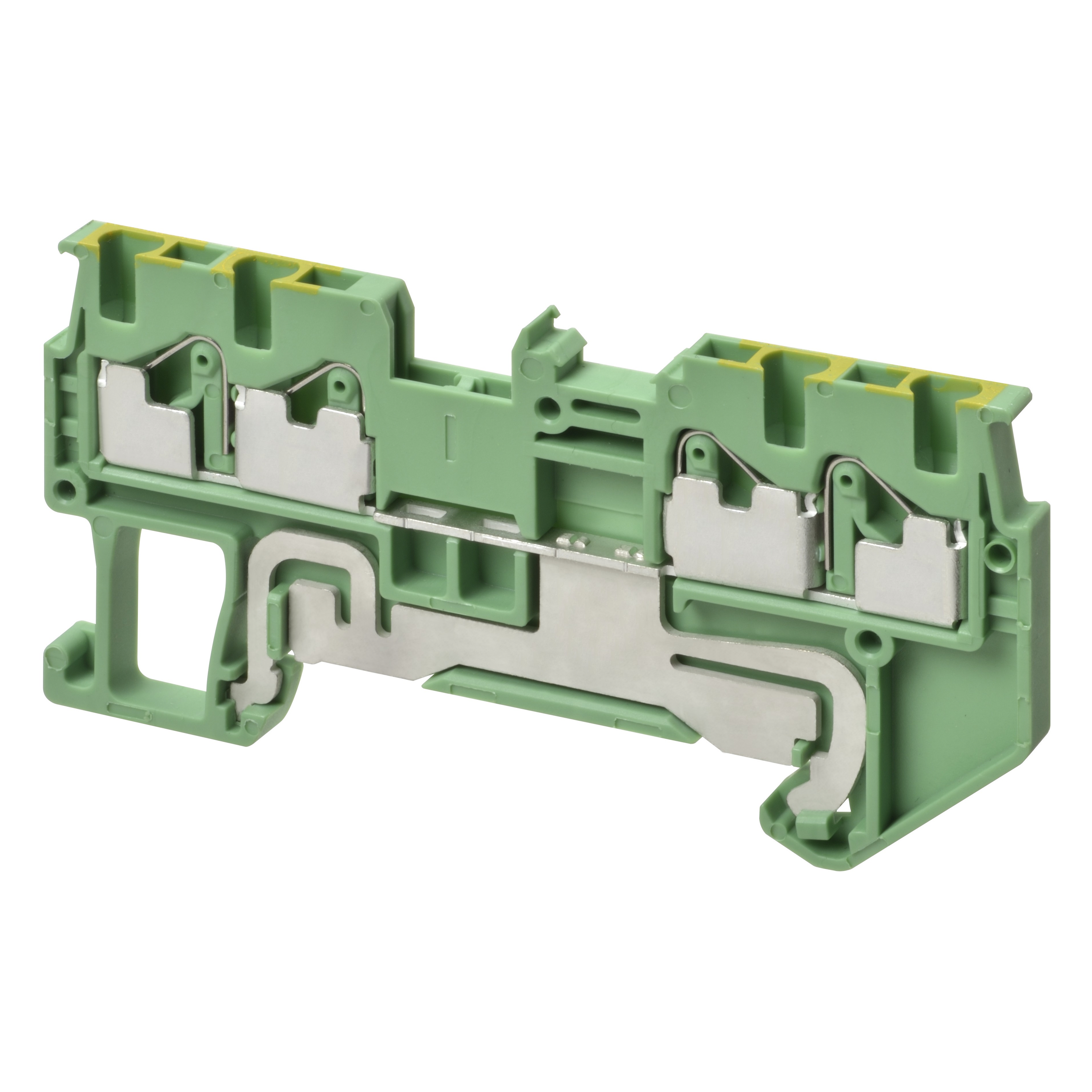 Ground multi conductor DIN rail terminal block with 4 push-in plus connections for mounting on TS 35