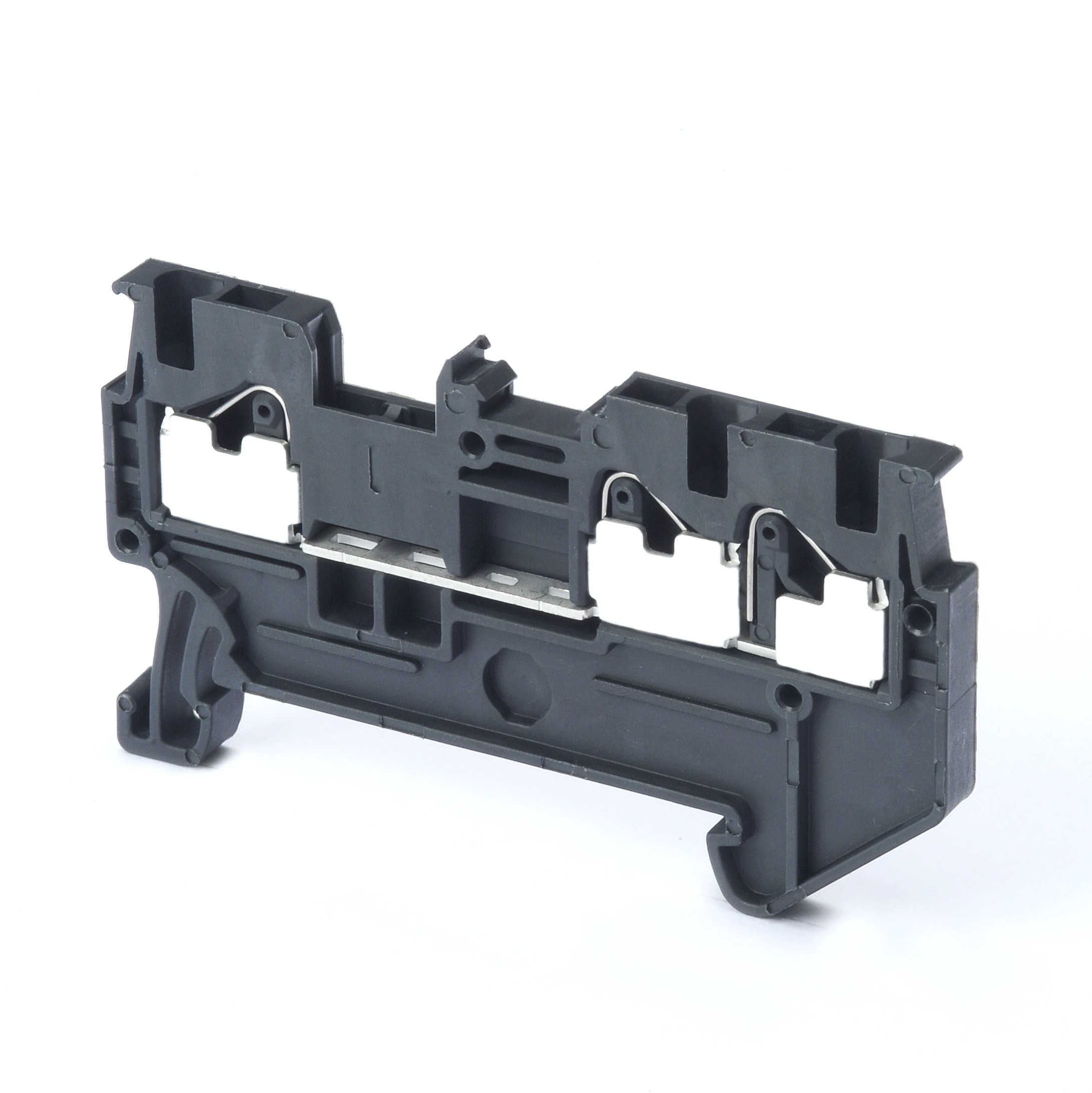 Multi conductor feed-through DIN rail terminal block with 3 push-in plus connection for mounting on