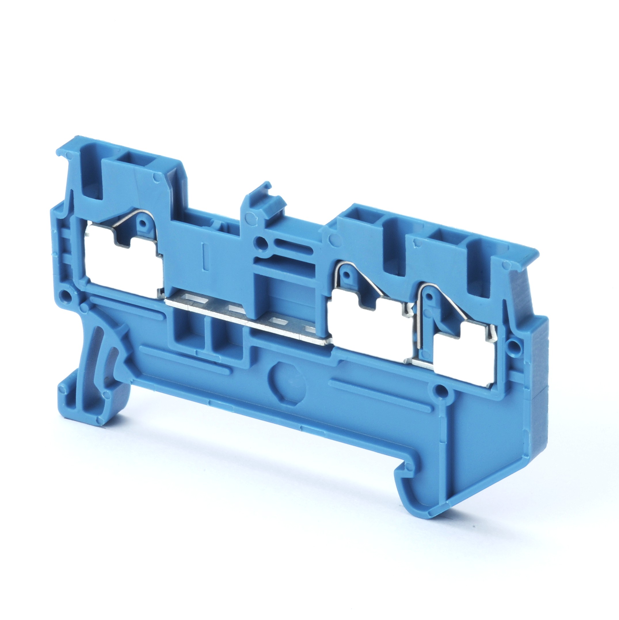 Multi conductor feed-through DIN rail terminal block with 3 push-in plus connection for mounting on
