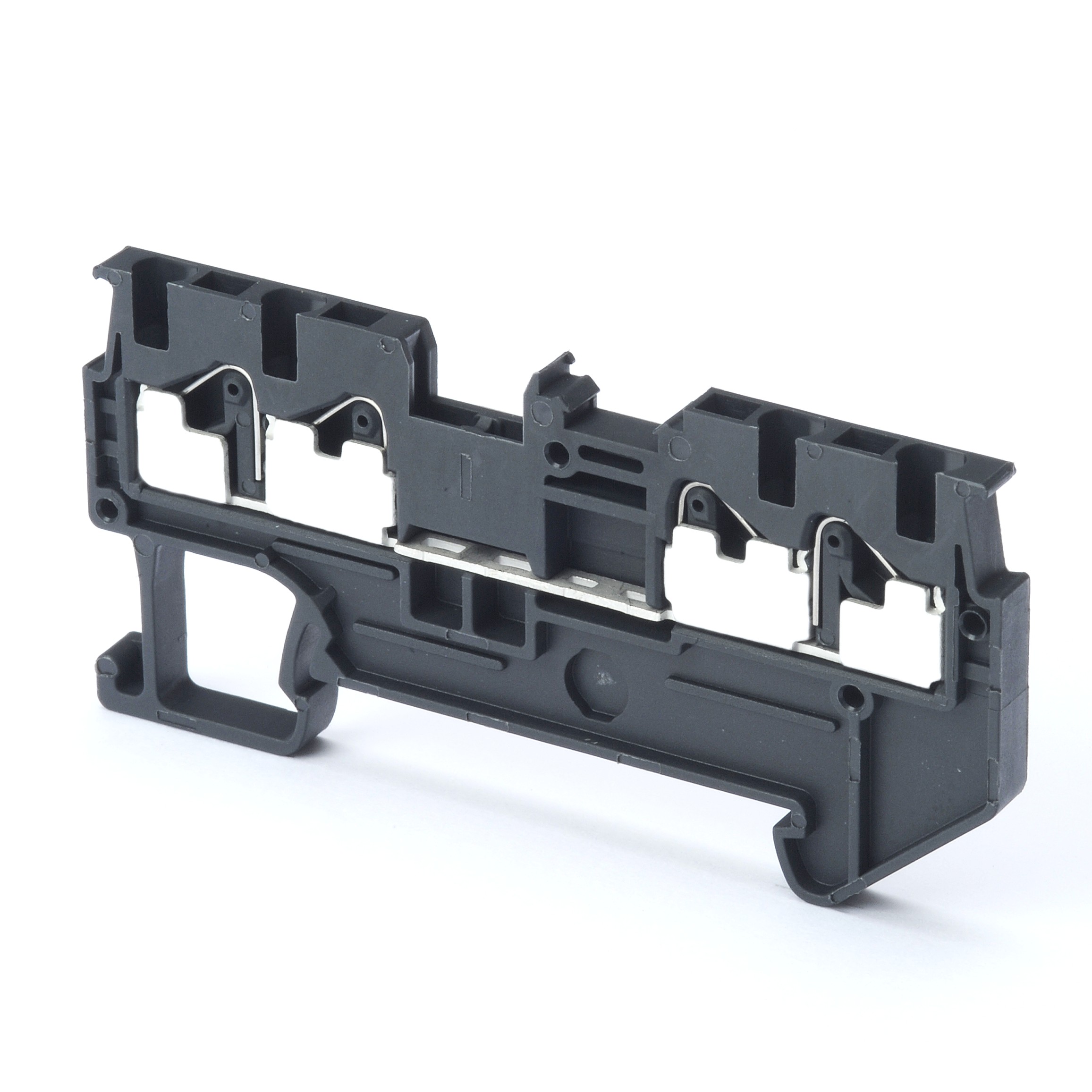 Multi conductor feed-through DIN rail terminal block with 4 push-in plus connection for mounting on