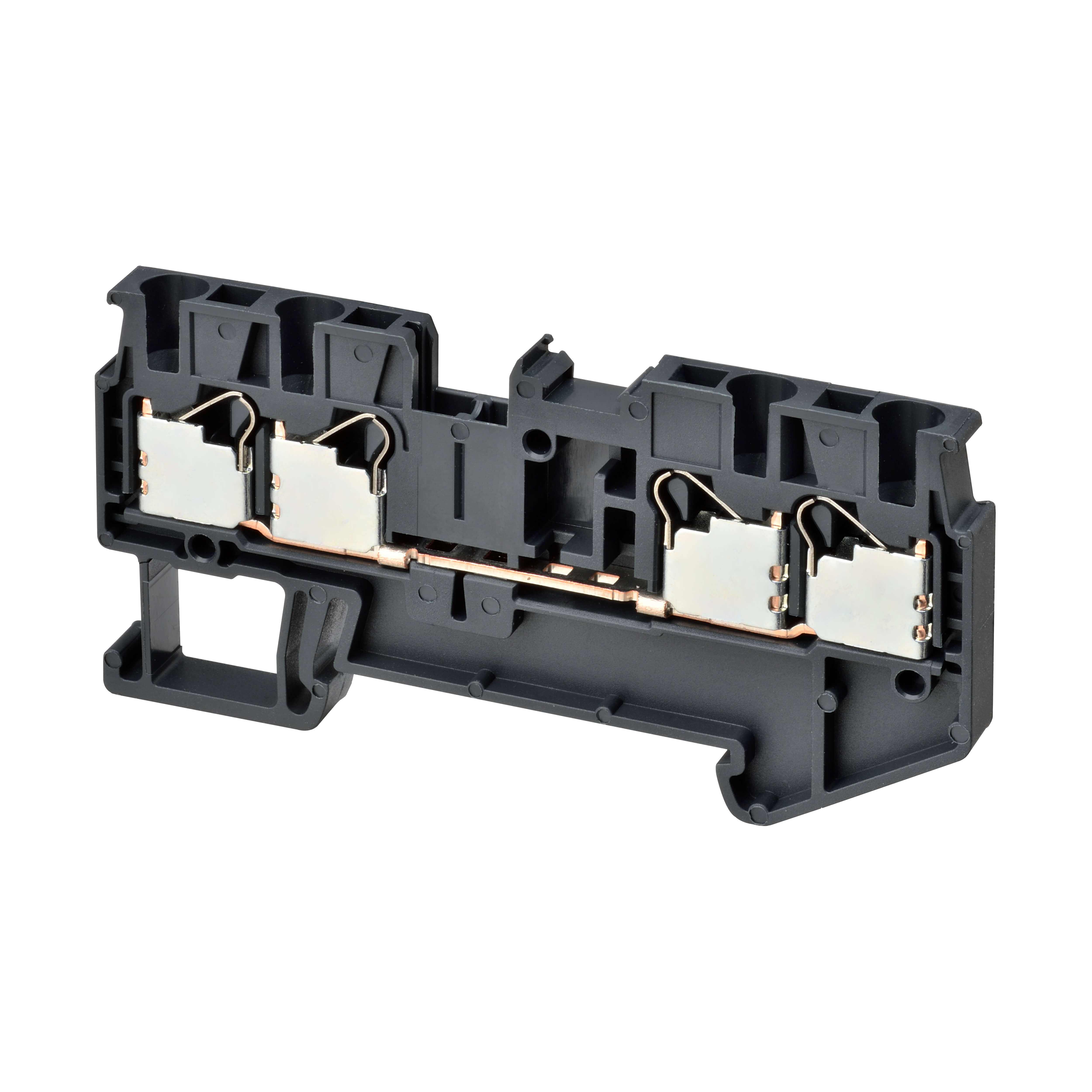 Multi conductor feed-through DIN rail terminal block with 4 push-in plus connection for mounting on