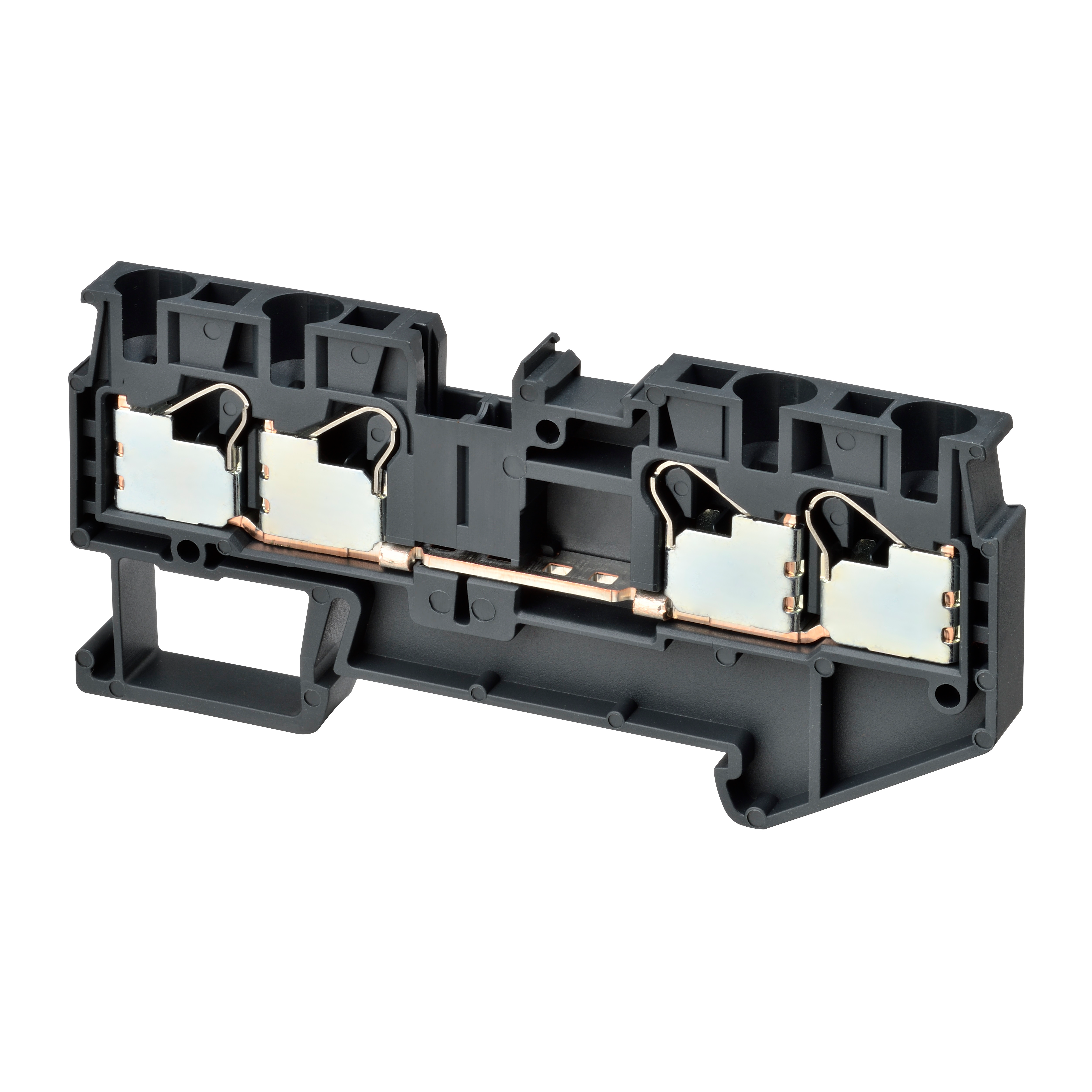 Multi conductor feed-through DIN rail terminal block with 4 push-in plus connection for mounting on