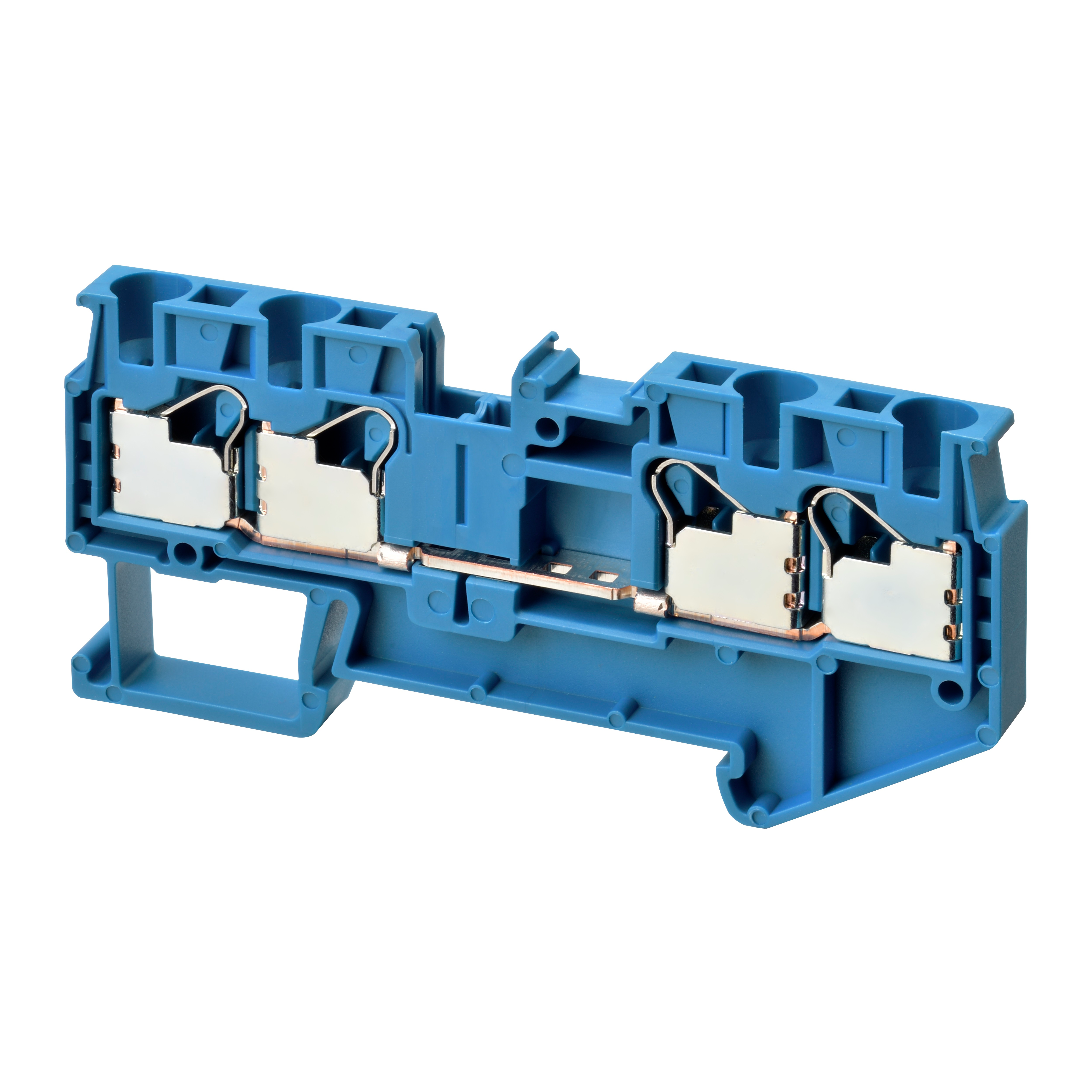 Multi conductor feed-through DIN rail terminal block with 4 push-in plus connection for mounting on